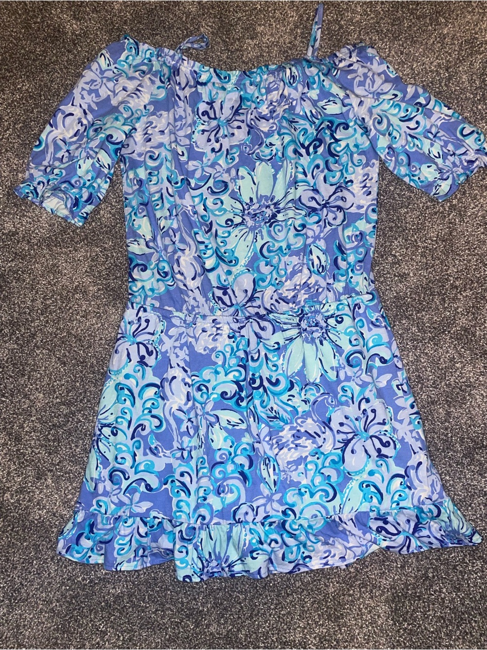 Girls XL 12/14 Blue Lilly Pulitzer Floral Off-Shoulder Dress